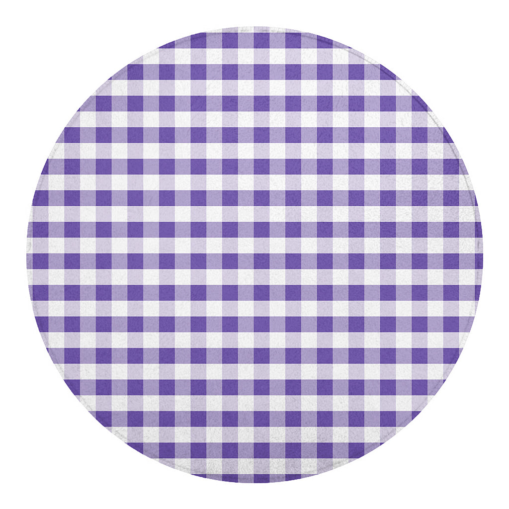 Purple And White Gingham Pattern Print Round Blanket