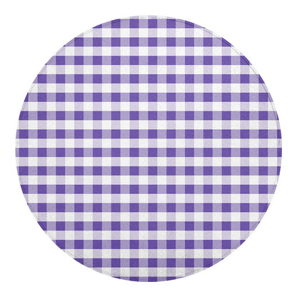 Purple And White Gingham Pattern Print Round Blanket