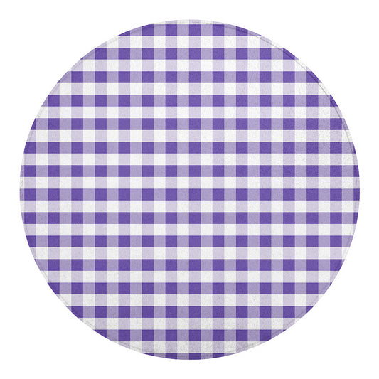 Purple And White Gingham Pattern Print Round Blanket