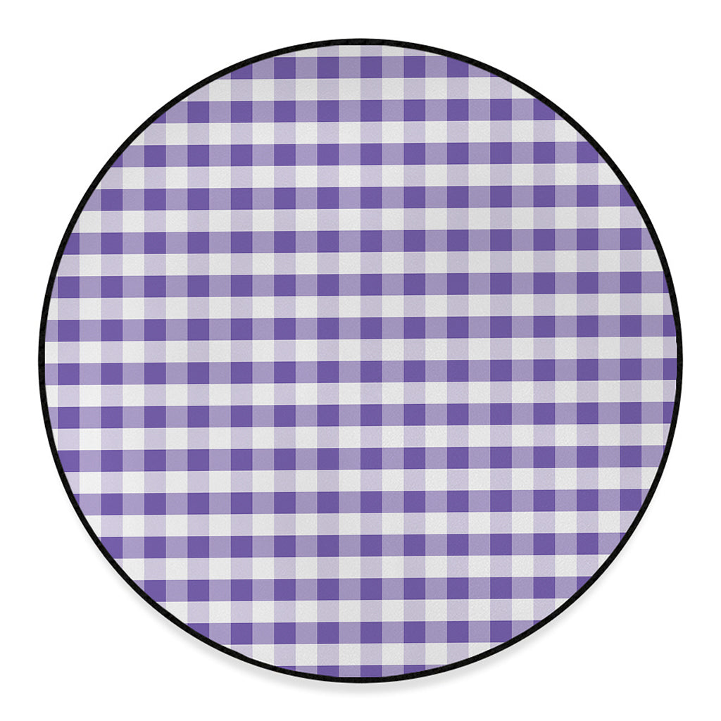 Purple And White Gingham Pattern Print Round Floor Mat