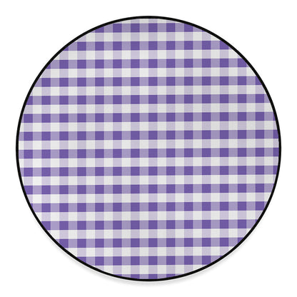 Purple And White Gingham Pattern Print Round Floor Mat