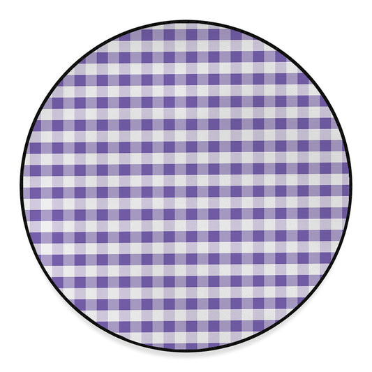 Purple And White Gingham Pattern Print Round Floor Mat