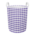 Purple And White Gingham Pattern Print Round Laundry Basket