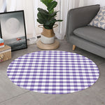 Purple And White Gingham Pattern Print Round Rug