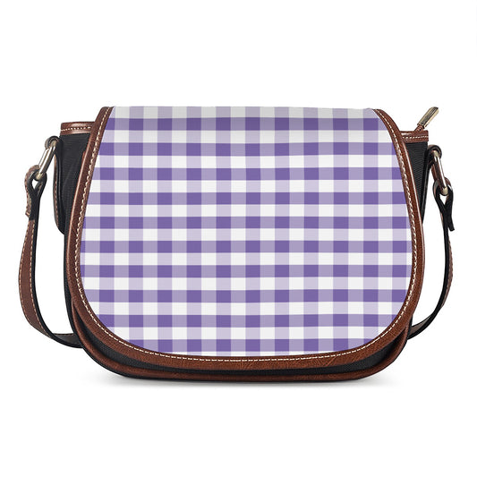 Purple And White Gingham Pattern Print Saddle Bag