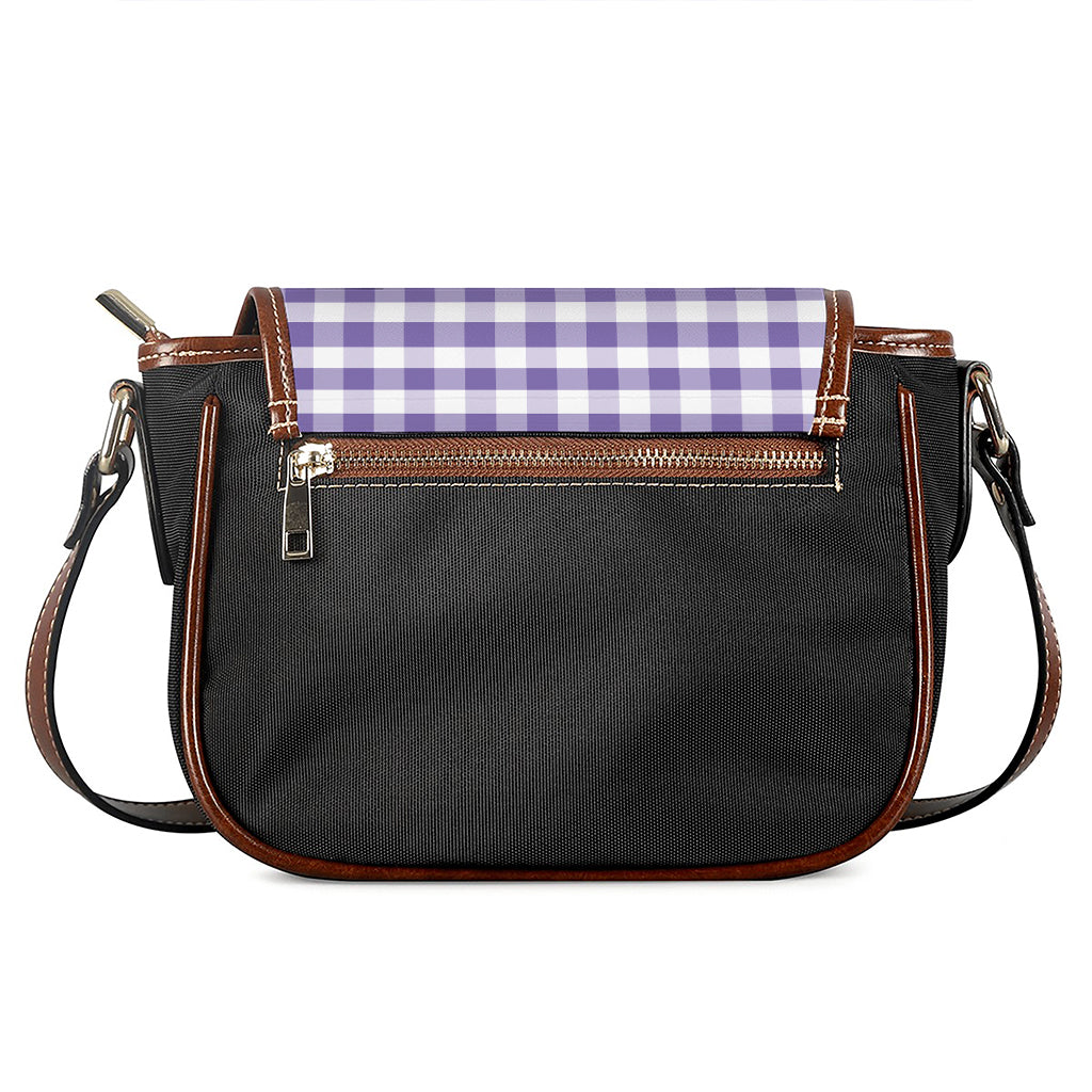 Purple And White Gingham Pattern Print Saddle Bag