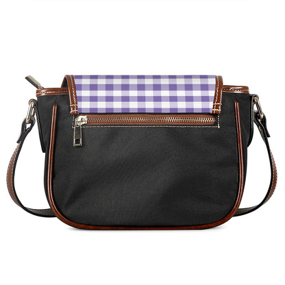 Purple And White Gingham Pattern Print Saddle Bag