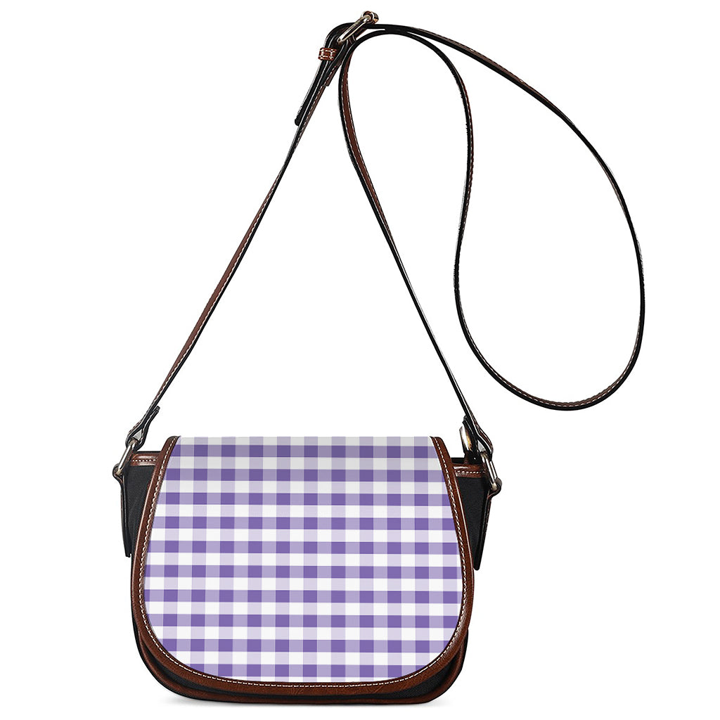 Purple And White Gingham Pattern Print Saddle Bag