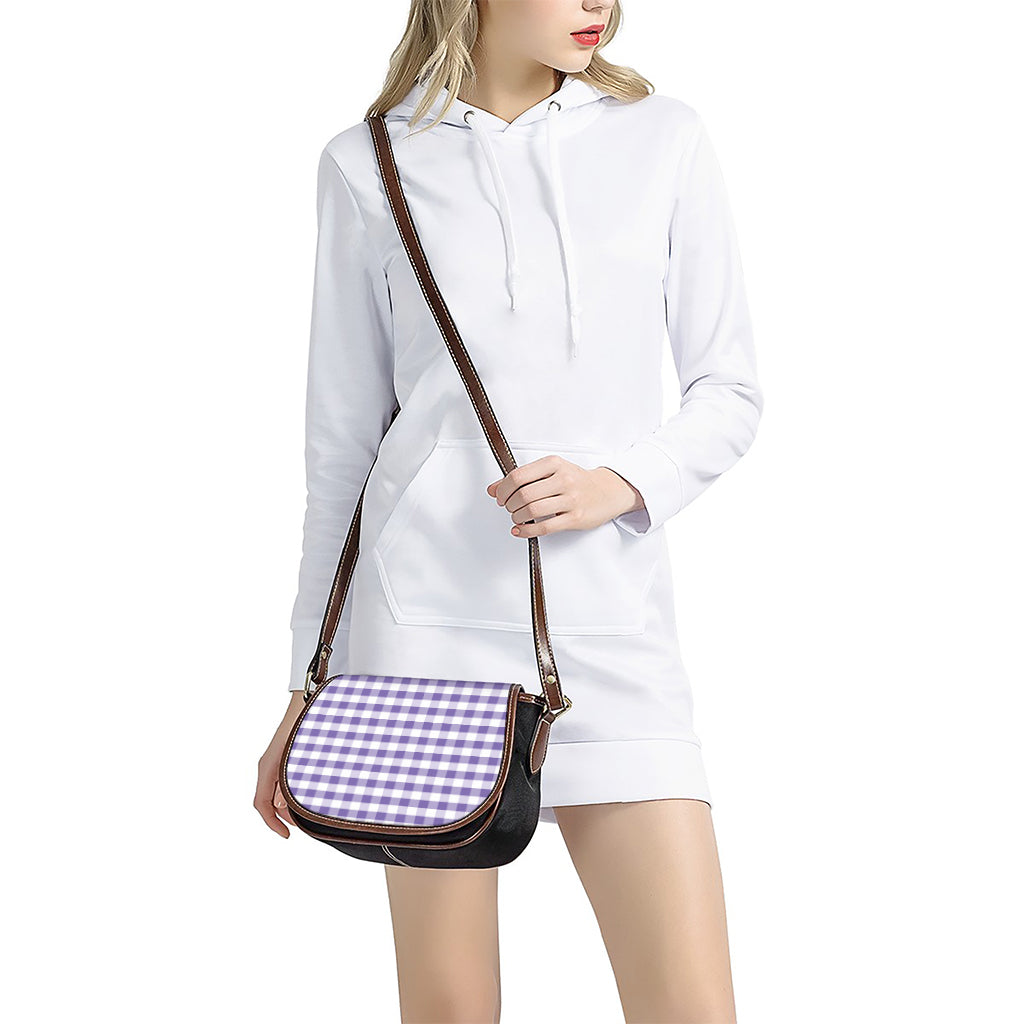 Purple And White Gingham Pattern Print Saddle Bag