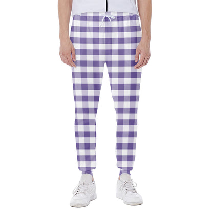 Purple And White Gingham Pattern Print Scuba Joggers