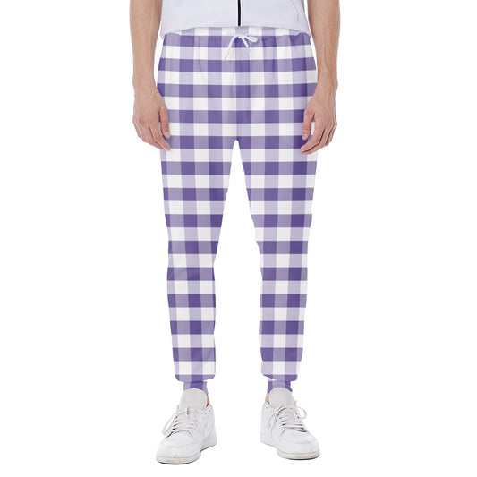 Purple And White Gingham Pattern Print Scuba Joggers
