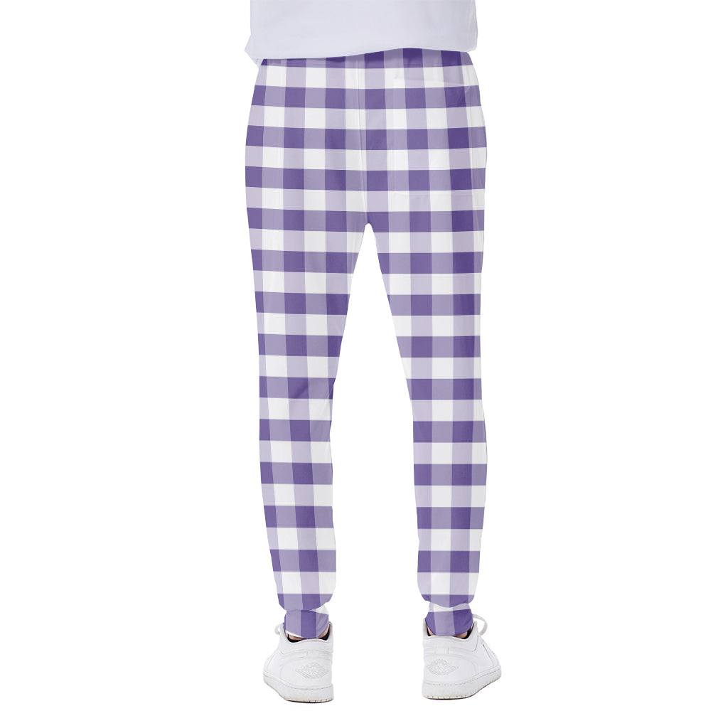 Purple And White Gingham Pattern Print Scuba Joggers