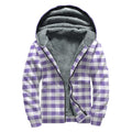 Purple And White Gingham Pattern Print Sherpa Lined Zip Up Hoodie