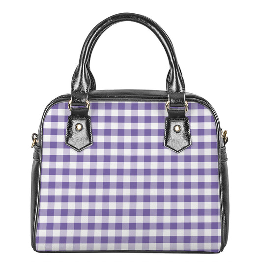 Purple And White Gingham Pattern Print Shoulder Handbag