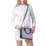 Purple And White Gingham Pattern Print Shoulder Handbag