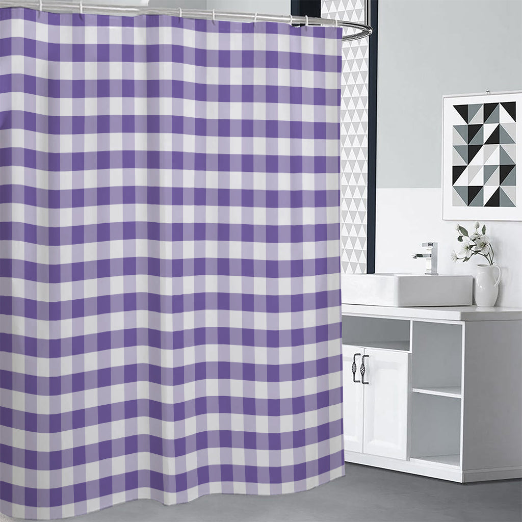 Purple And White Gingham Pattern Print Shower Curtain