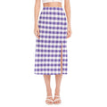 Purple And White Gingham Pattern Print Side Slit Midi Skirt