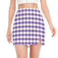 Purple And White Gingham Pattern Print Side Slit Mini Skirt