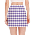 Purple And White Gingham Pattern Print Side Slit Mini Skirt