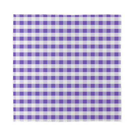 Purple And White Gingham Pattern Print Silk Bandana