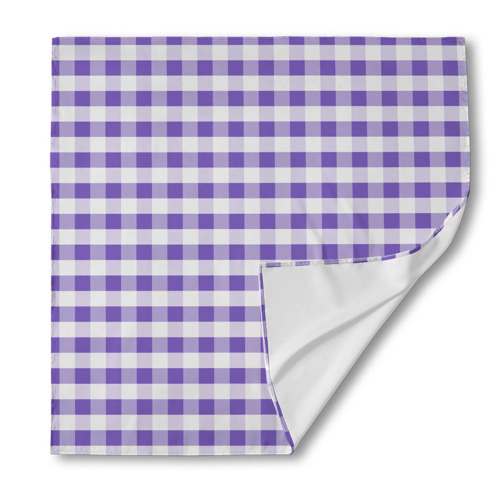 Purple And White Gingham Pattern Print Silk Bandana
