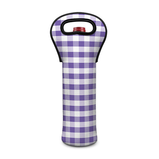 Purple And White Gingham Pattern Print Single Neoprene Wine Tote