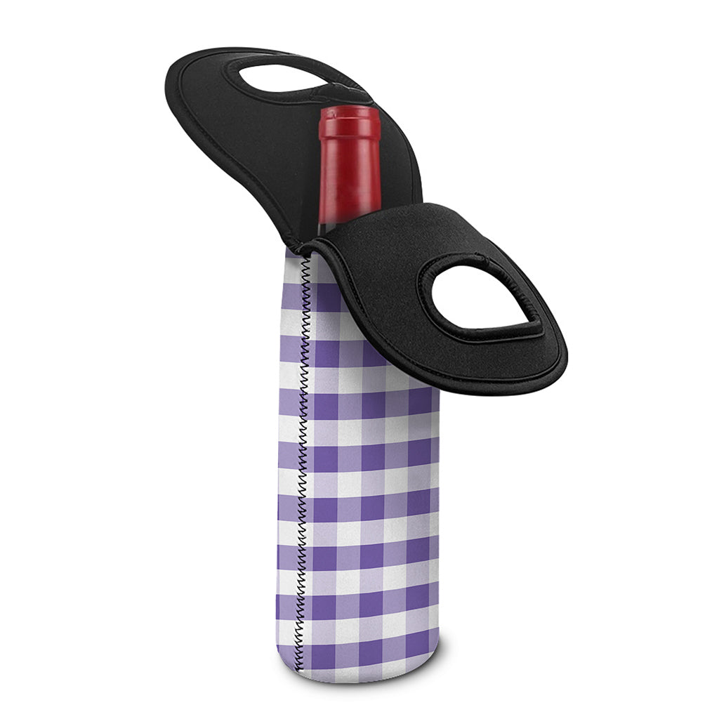 Purple And White Gingham Pattern Print Single Neoprene Wine Tote