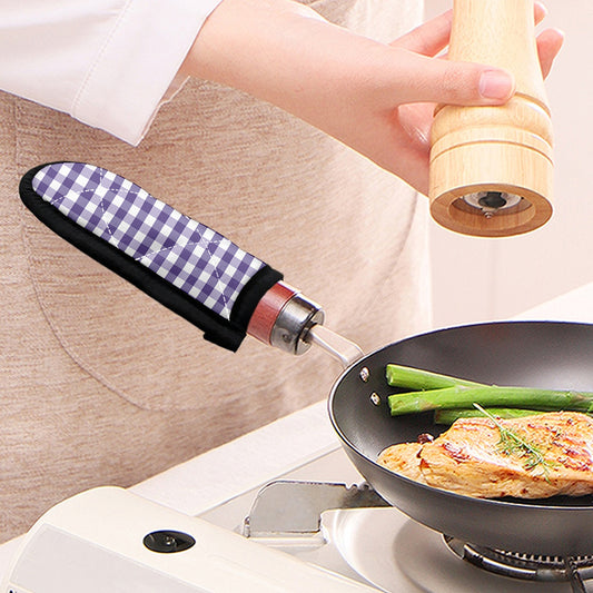 Purple And White Gingham Pattern Print Skillet Handle Cover
