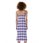 Purple And White Gingham Pattern Print Slim Fit Midi Cami Dress