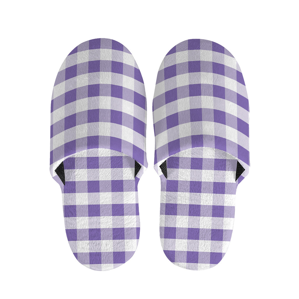 Purple And White Gingham Pattern Print Slippers