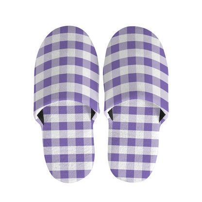 Purple And White Gingham Pattern Print Slippers