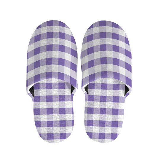 Purple And White Gingham Pattern Print Slippers