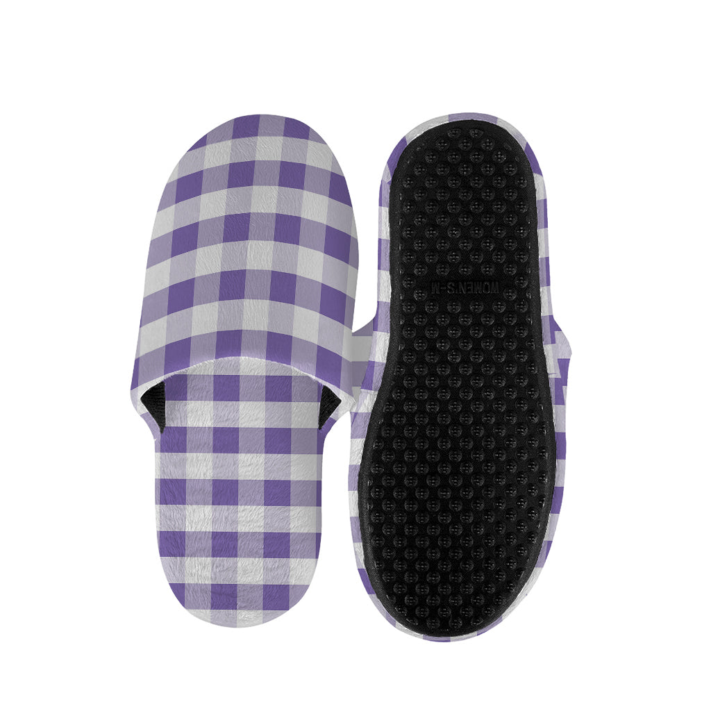 Purple And White Gingham Pattern Print Slippers