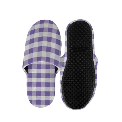 Purple And White Gingham Pattern Print Slippers