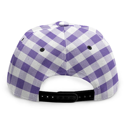Purple And White Gingham Pattern Print Snapback Cap