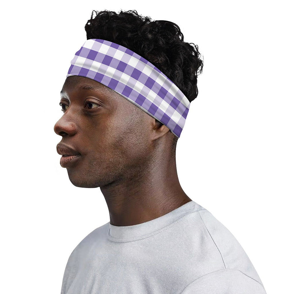 Purple And White Gingham Pattern Print Sports Headband