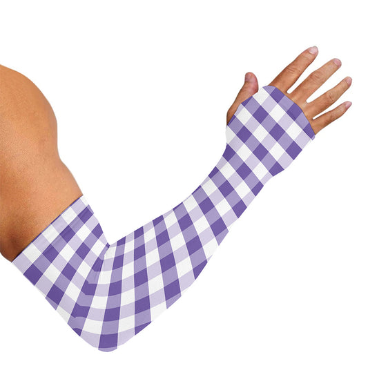 Purple And White Gingham Pattern Print Sun Protection Arm Sleeves