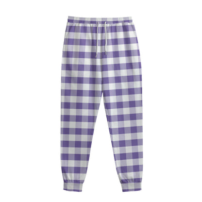 Purple And White Gingham Pattern Print Sweatpants