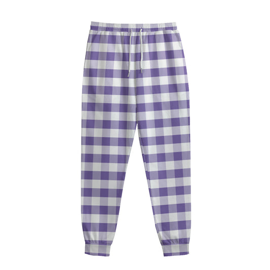 Purple And White Gingham Pattern Print Sweatpants