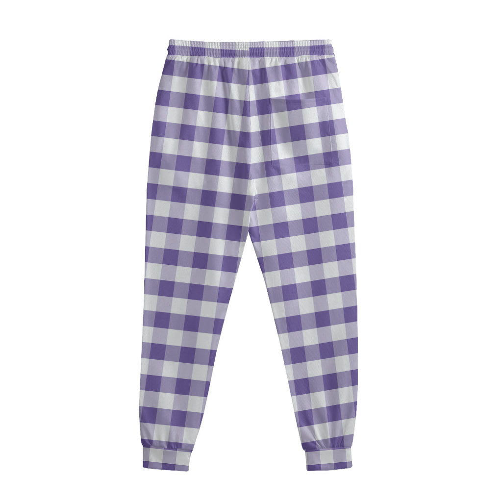 Purple And White Gingham Pattern Print Sweatpants