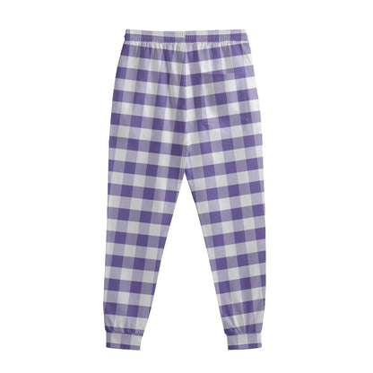 Purple And White Gingham Pattern Print Sweatpants