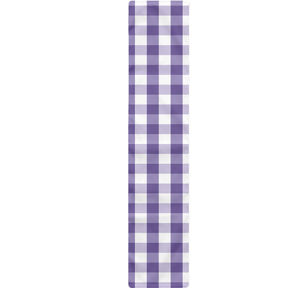 Purple And White Gingham Pattern Print Table Runner