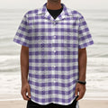 Purple And White Gingham Pattern Print Textured Short Sleeve Shirt