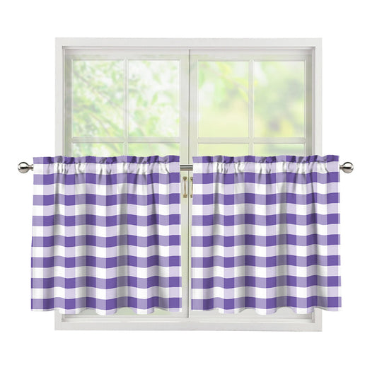 Purple And White Gingham Pattern Print Tier Curtains