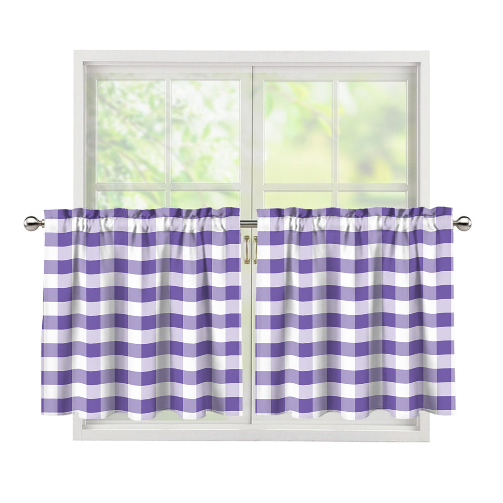 Purple And White Gingham Pattern Print Tier Curtains