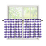 Purple And White Gingham Pattern Print Tier Curtains