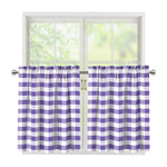 Purple And White Gingham Pattern Print Tier Curtains