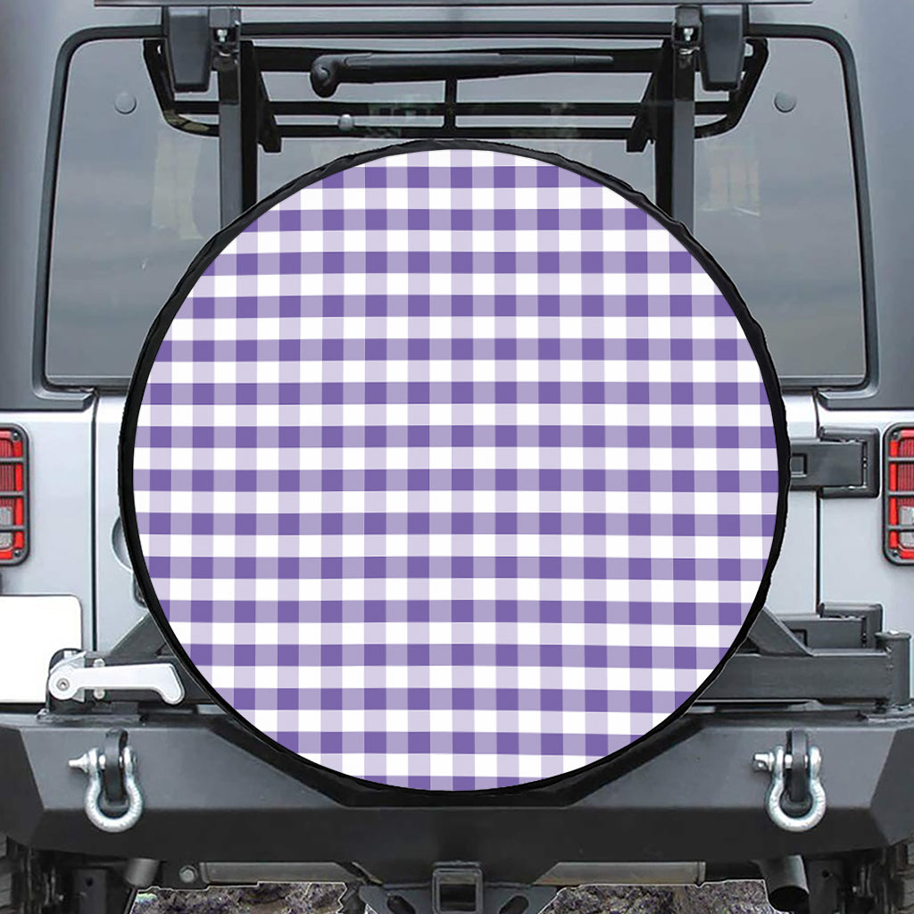 Purple And White Gingham Pattern Print Tire Cover