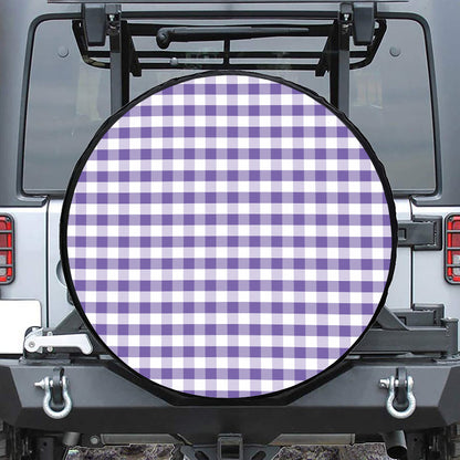 Purple And White Gingham Pattern Print Tire Cover