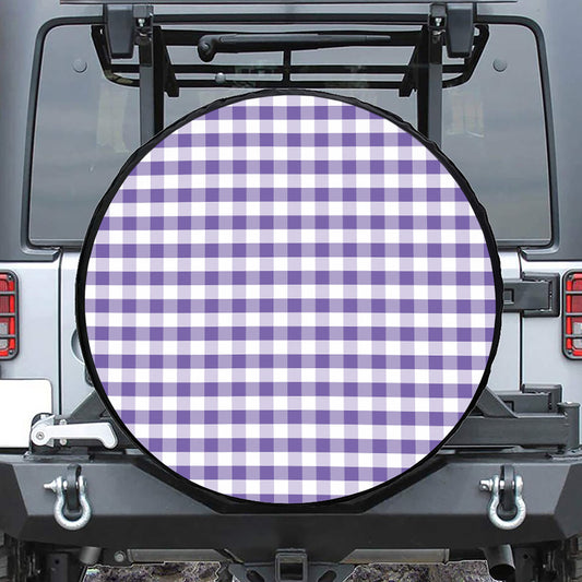 Purple And White Gingham Pattern Print Tire Cover